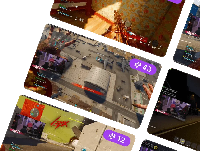 AI-powered Twitch clip finder interface showing detected highlights and clips