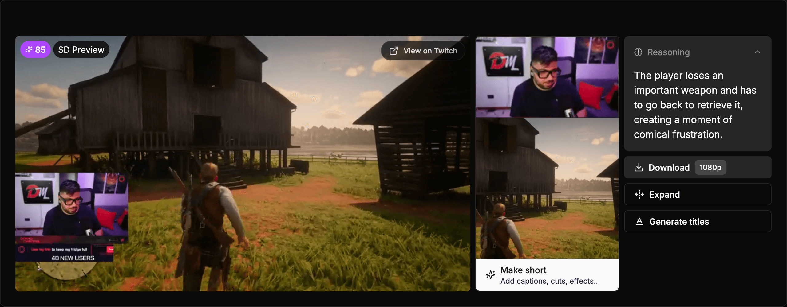 AI reasoning process for detecting viral moments in Twitch streams