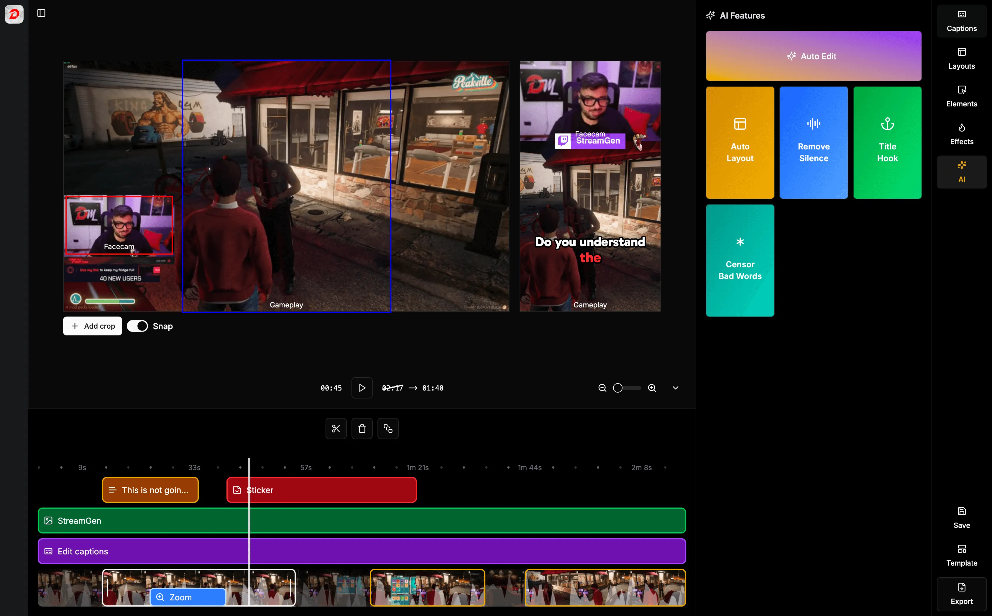 StreamGen vertical clip editor